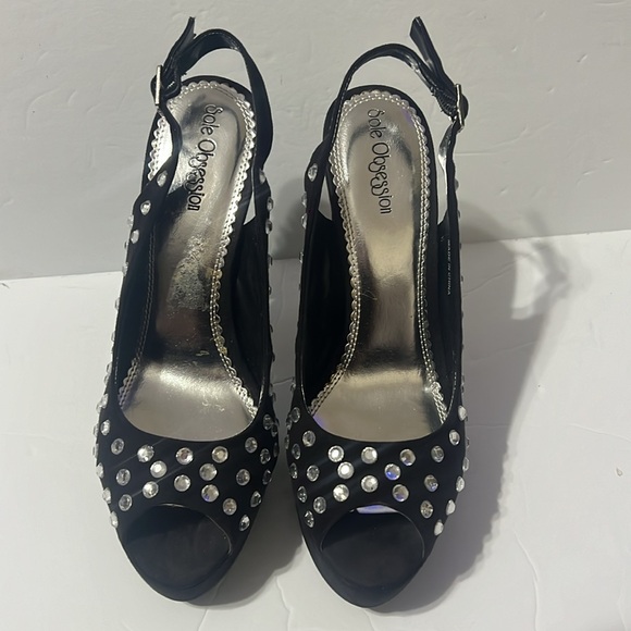 Sole Obsession Black Rhinestone Hassan Peep Toe Slingback Pumps 8.5 - Picture 8 of 13